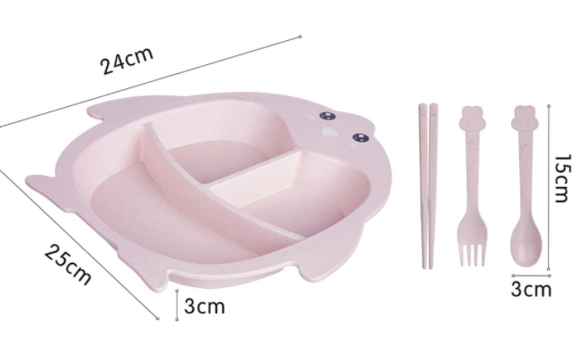 Baby Penguin Tableware 3-Piece Set Children&#039;s Dinner Plate Grid Household Creative Cartoon Baomaixiang