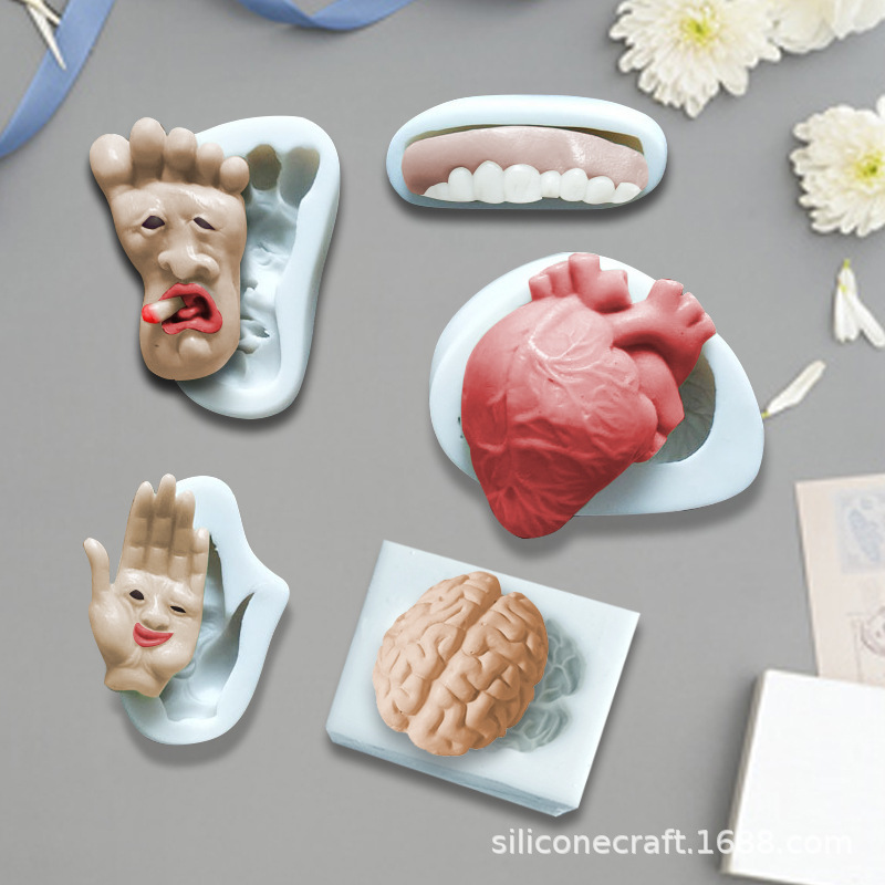Halloween Heart Human Brain Shape Candle Epoxy Mold Fondant Chocolate Biscuit Cake Silicone Baking Mold