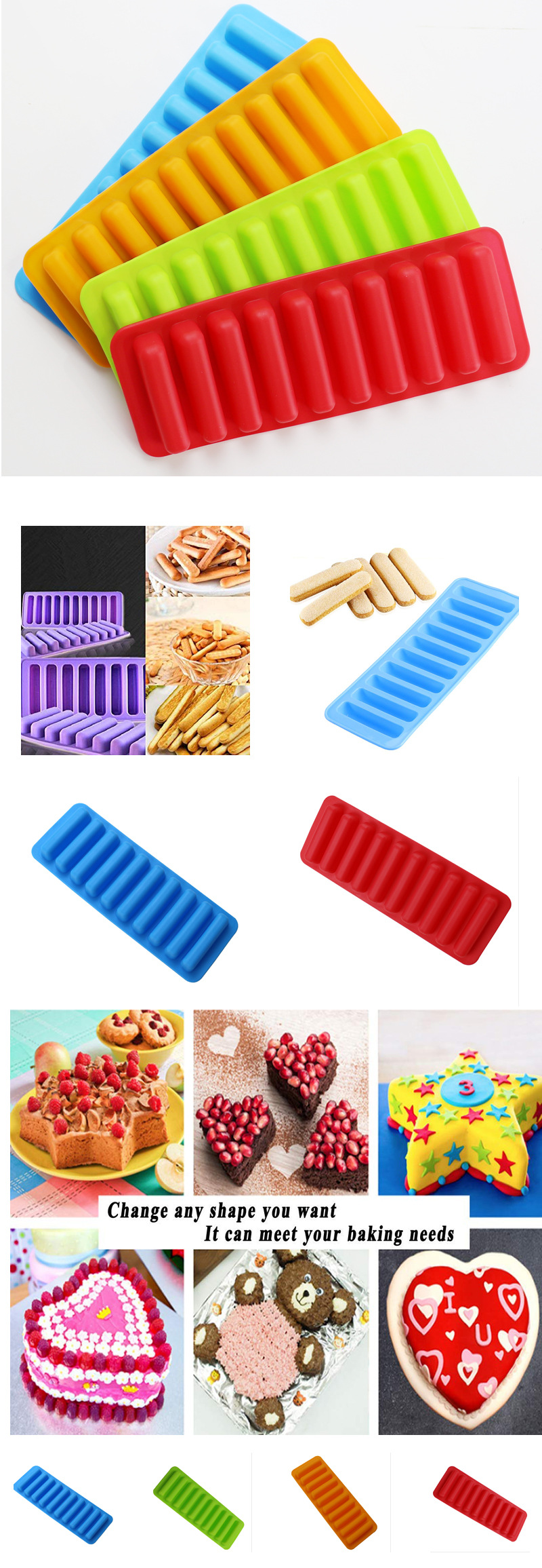 Food Grade Cylindrical Silicone Ice Cube Mold 10-Hole Finger Biscuit Ice Sucker Ice Tray Chocolate DIY Mold