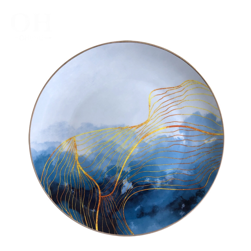 Bone China Dish High Ceramic Western Cuisine Plate Table Large Tray Tableware Fruit Cake Plate Daily Necessities