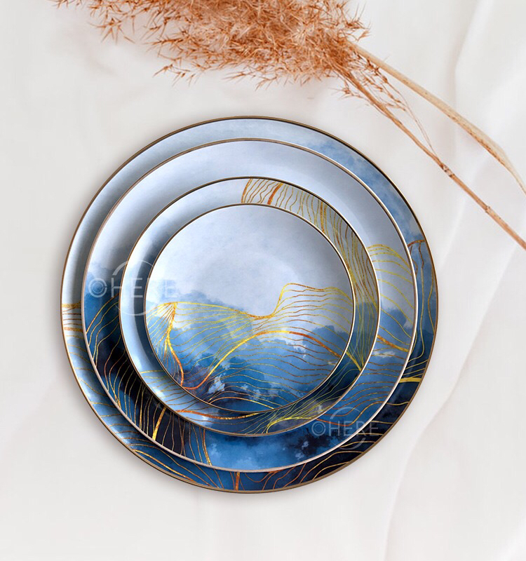 Bone China Dish High Ceramic Western Cuisine Plate Table Large Tray Tableware Fruit Cake Plate Daily Necessities