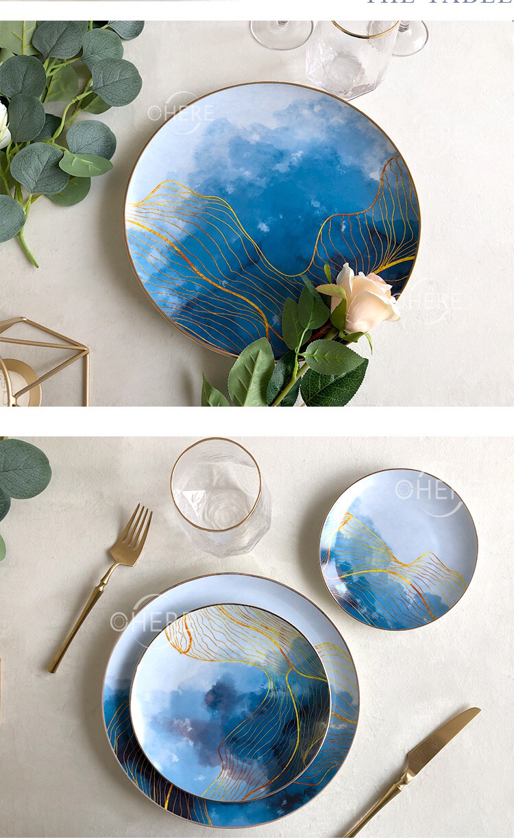 Bone China Dish High Ceramic Western Cuisine Plate Table Large Tray Tableware Fruit Cake Plate Daily Necessities