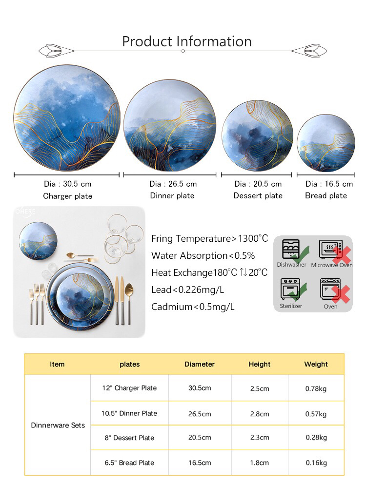 Bone China Dish High Ceramic Western Cuisine Plate Table Large Tray Tableware Fruit Cake Plate Daily Necessities