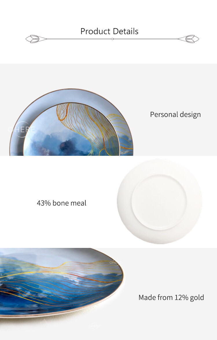 Bone China Dish High Ceramic Western Cuisine Plate Table Large Tray Tableware Fruit Cake Plate Daily Necessities