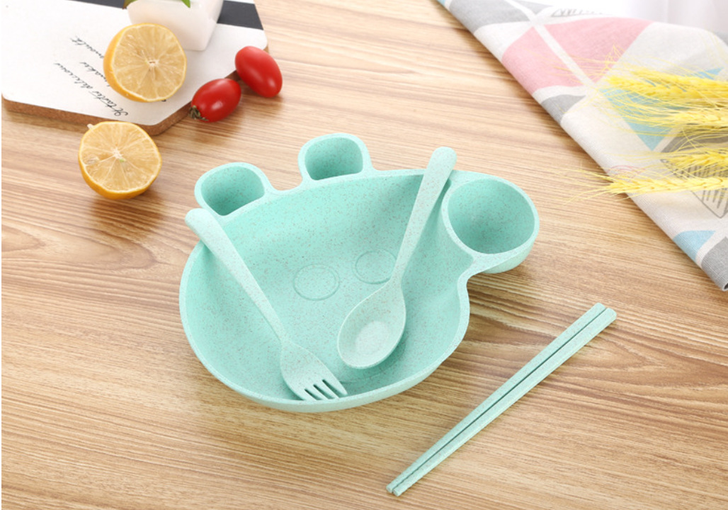 Pig Wheat Straw Children's Tableware Set Page Baby Compartment Breakfast Plate Spoon Fork Plate Four-Piece Gift Set Pig Wheat Straw Children's Tableware Set Page Baby Compartment Breakfast Plate Spoon Fork Plate Four-Piece Gift Set