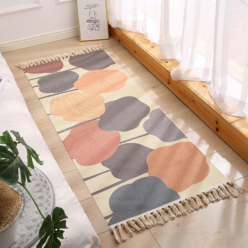 Polyester Cotton Linen Floor Mat Geometric Ethnic Style Bedside Pad Long Bedroom Living Room End Table Decorative Carpet Sofa Cushion