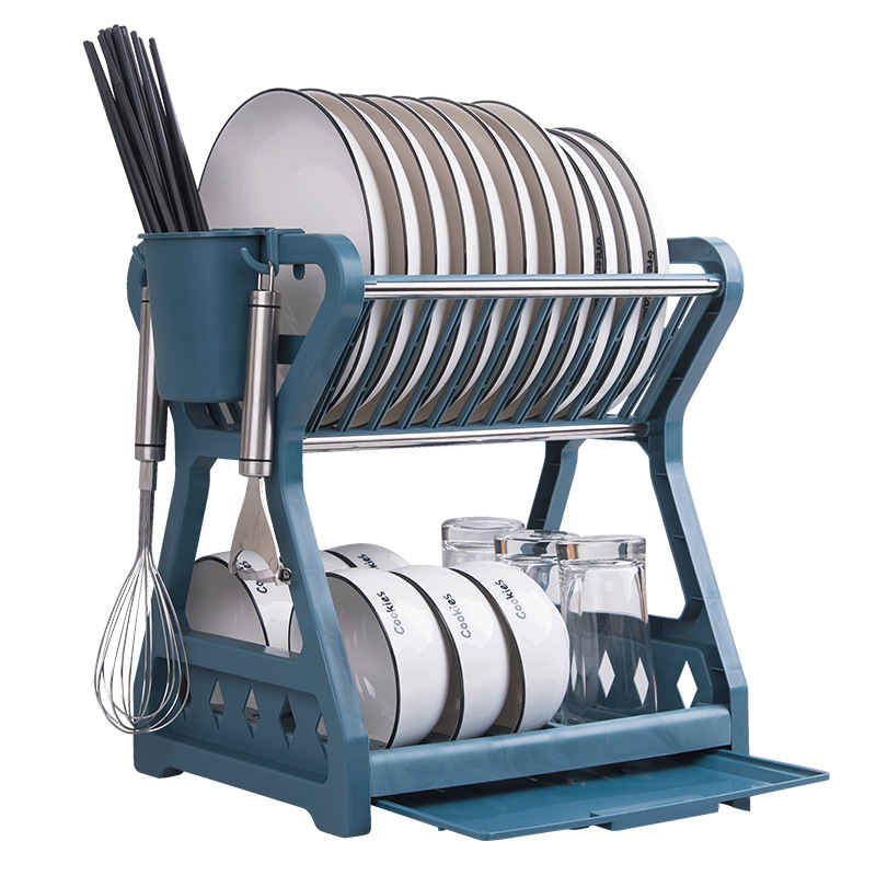 Kitchen Storage Tableware Plastic Dish Rack Draining Rack Hot-Selling Household Double-Layer Kitchen Rack Draining Rack