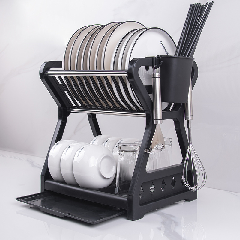 Kitchen Storage Tableware Plastic Dish Rack Draining Rack Hot-Selling Household Double-Layer Kitchen Rack Draining Rack