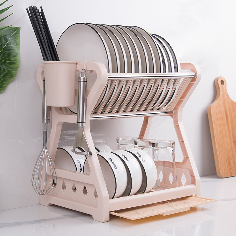 Kitchen Storage Tableware Plastic Dish Rack Draining Rack Hot-Selling Household Double-Layer Kitchen Rack Draining Rack