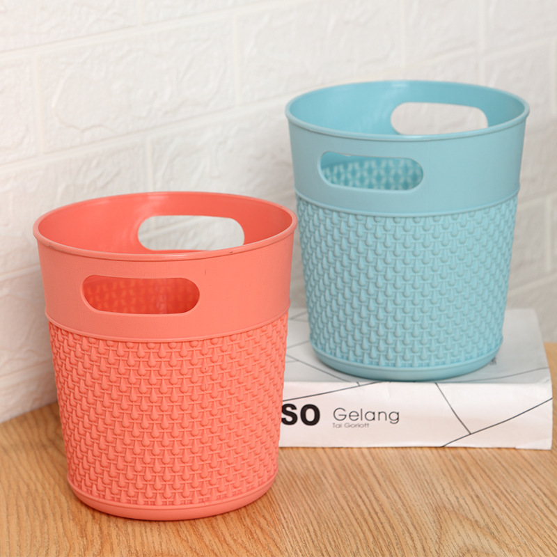 Household Living Room Toilet Bucket Simple Fashion Classic Style without Lid Kitchen Trash Can Solid Color Plastic Storage Bucket