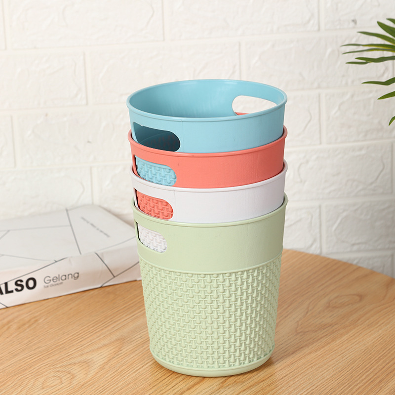 Household Living Room Toilet Bucket Simple Fashion Classic Style without Lid Kitchen Trash Can Solid Color Plastic Storage Bucket