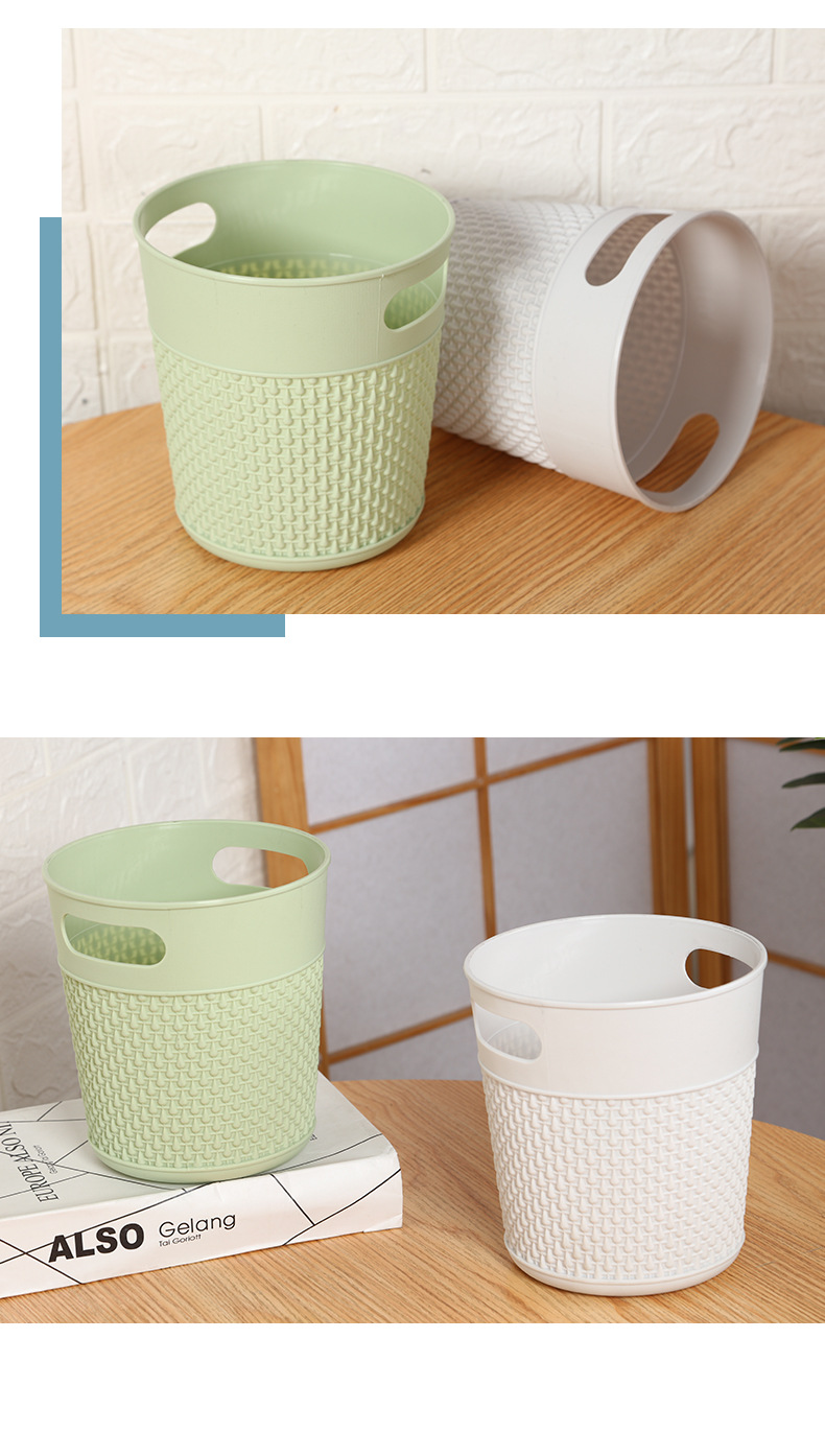 Household Living Room Toilet Bucket Simple Fashion Classic Style without Lid Kitchen Trash Can Solid Color Plastic Storage Bucket