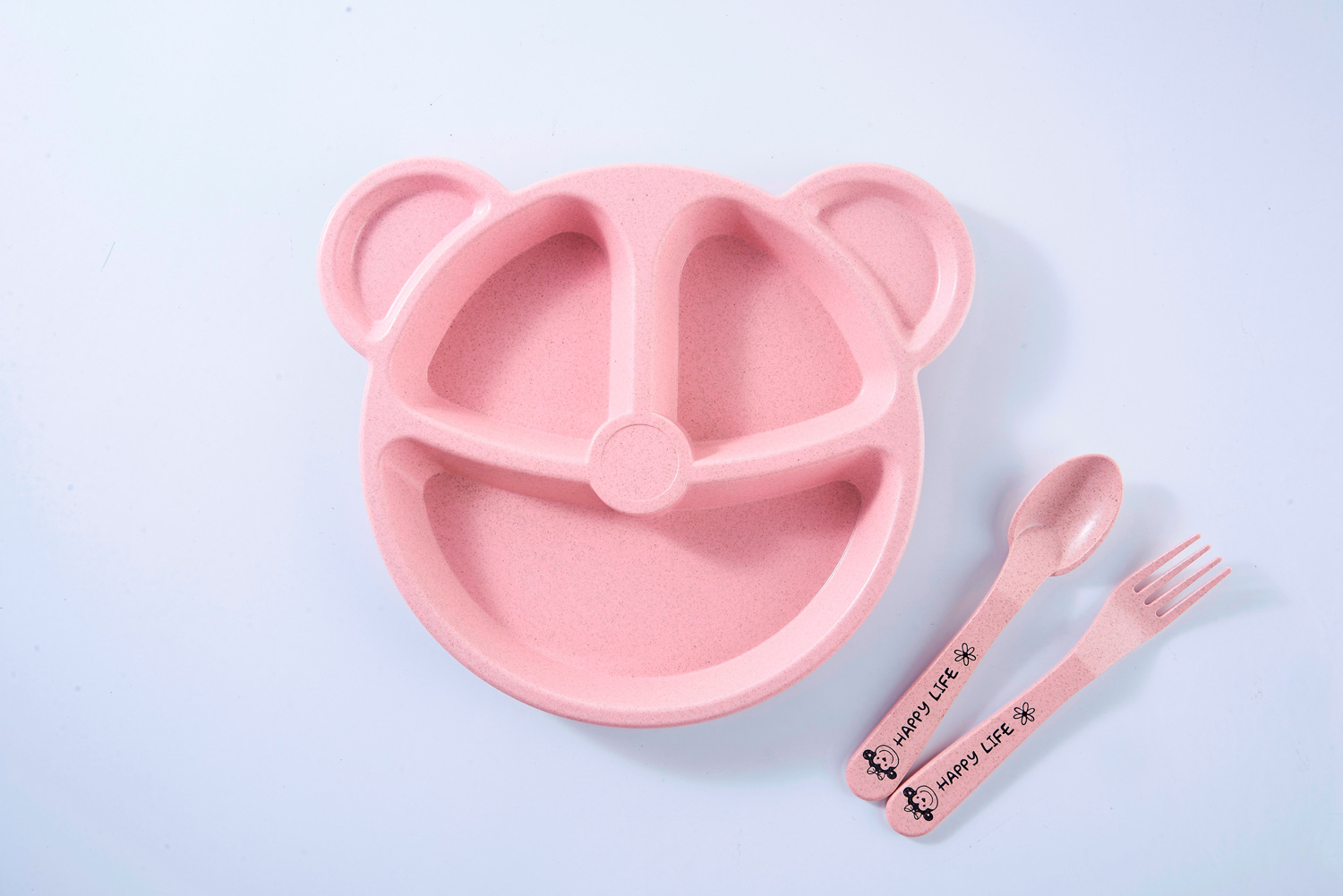 Environmentally Friendly and Healthy Wheat Straw Children's Household Tableware Food Tray Set with Children Chopsticks Spoon Fork