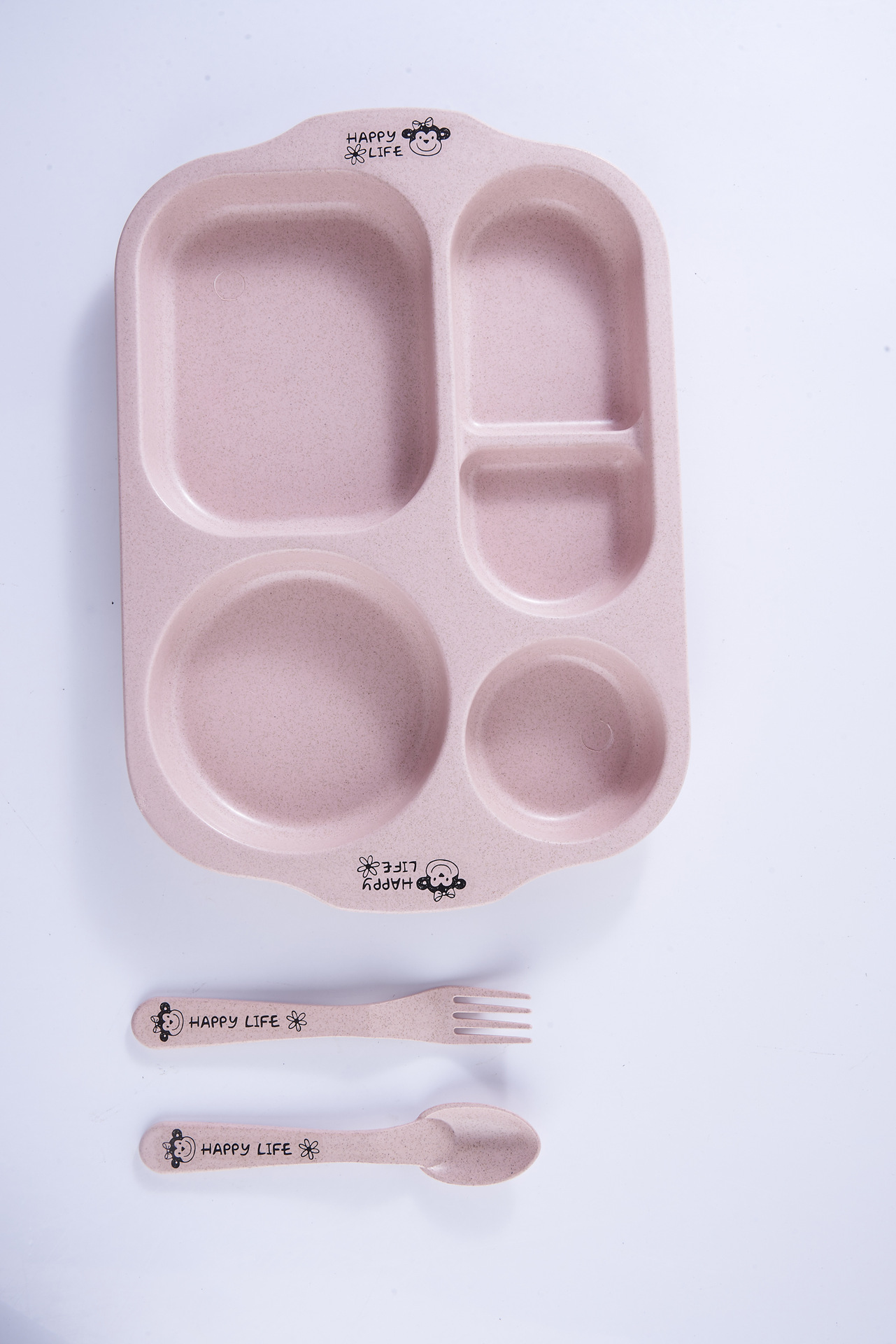 Environmentally Friendly and Healthy Wheat Straw Children's Household Tableware Food Tray Set with Children Chopsticks Spoon Fork
