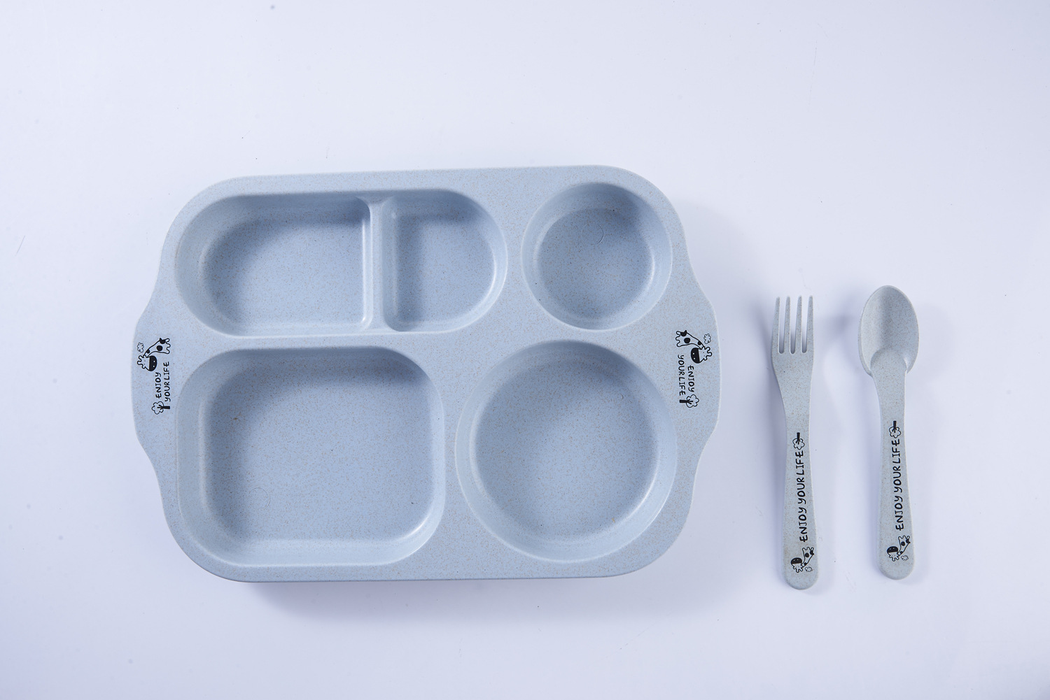Environmentally Friendly and Healthy Wheat Straw Children's Household Tableware Food Tray Set with Children Chopsticks Spoon Fork