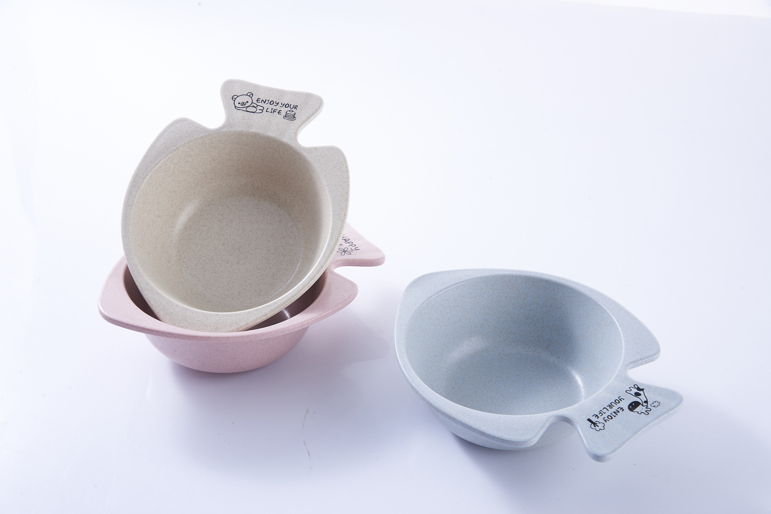 Environmentally Friendly and Healthy Wheat Straw Children's Household Tableware Food Tray Set with Children Chopsticks Spoon Fork