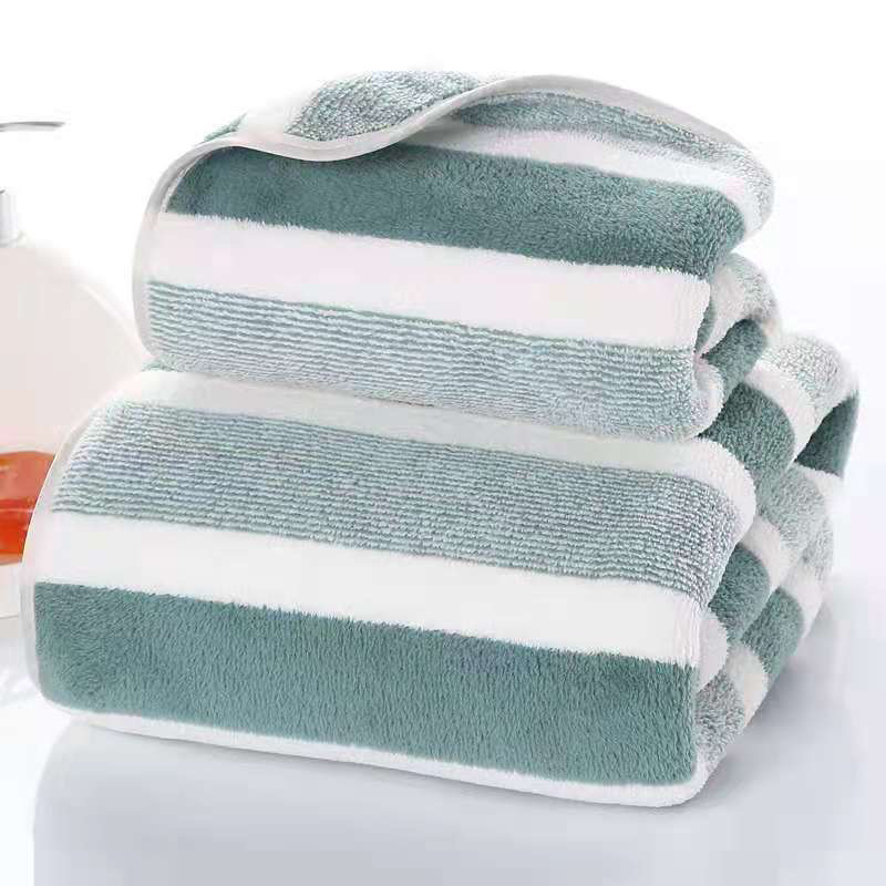 Vertical Bar Bath Towel Coral Fleece Absorbent Lint-Free Adult Male and Female Couple Gift Student Bathing and Face Washing Covers