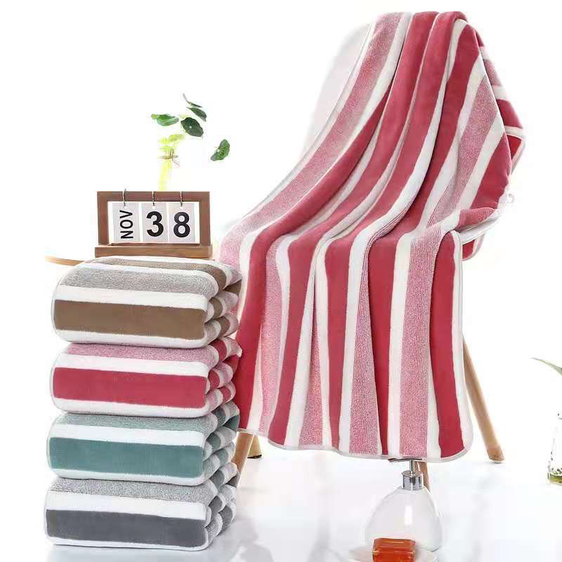 Vertical Bar Bath Towel Coral Fleece Absorbent Lint-Free Adult Male and Female Couple Gift Student Bathing and Face Washing Covers