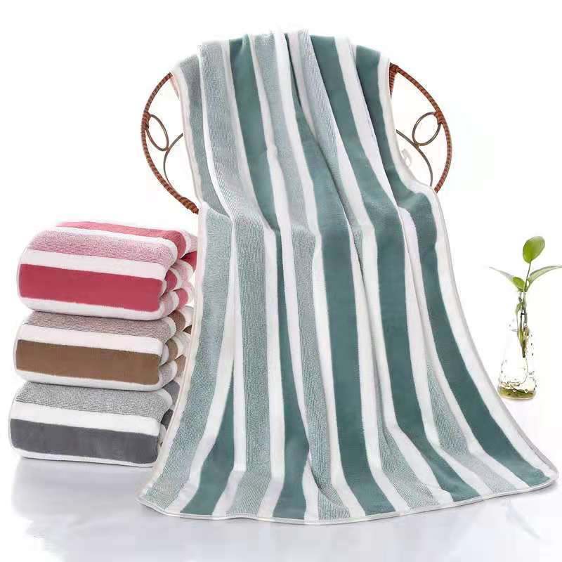 Vertical Bar Bath Towel Coral Fleece Absorbent Lint-Free Adult Male and Female Couple Gift Student Bathing and Face Washing Covers