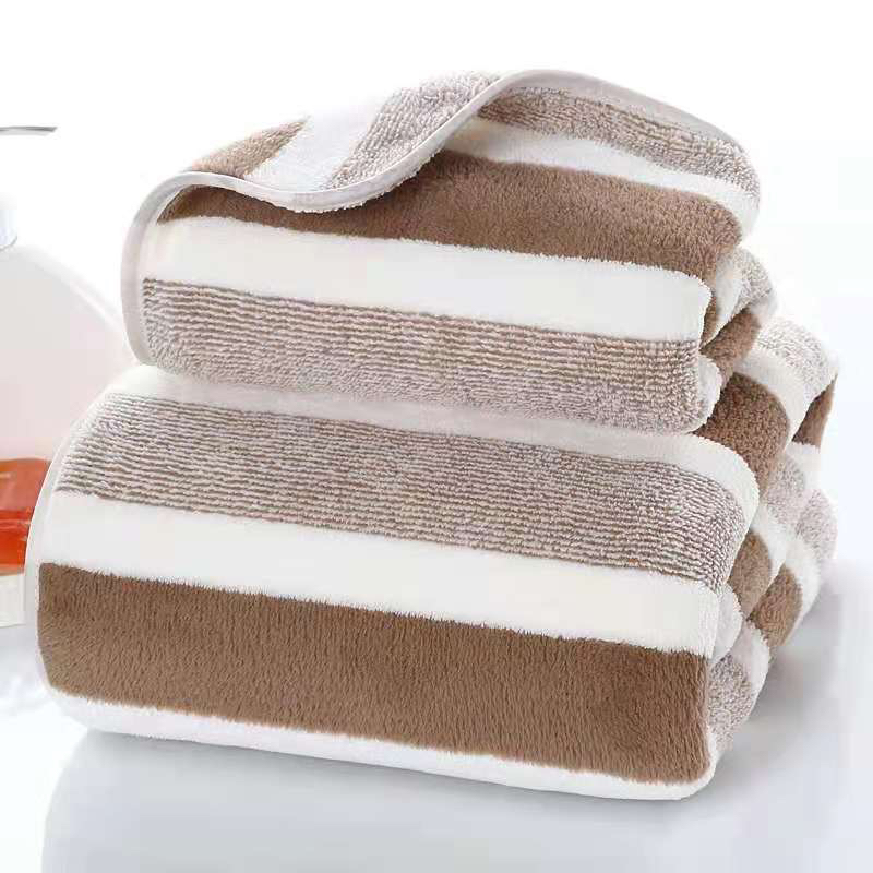 Vertical Bar Bath Towel Coral Fleece Absorbent Lint-Free Adult Male and Female Couple Gift Student Bathing and Face Washing Covers