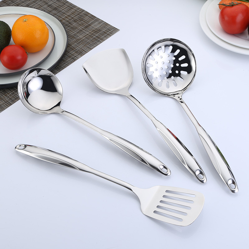 Stainless Steel Spatula Household Kitchenware Set Anti-Scald and High Temperature Resistant Hot Pot Soup Ladle Creative Kitchen Gadget Colander