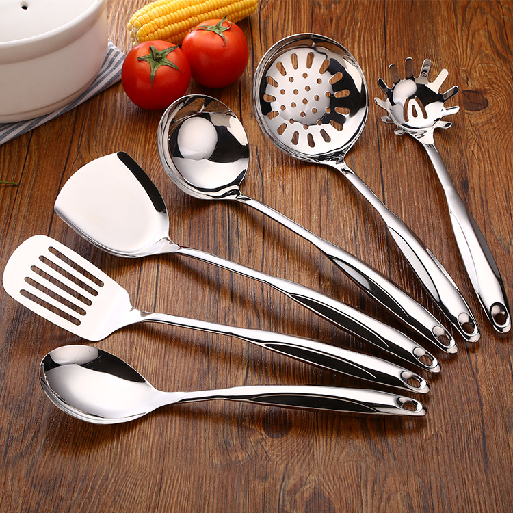Stainless Steel Spatula Household Kitchenware Set Anti-Scald and High Temperature Resistant Hot Pot Soup Ladle Creative Kitchen Gadget Colander
