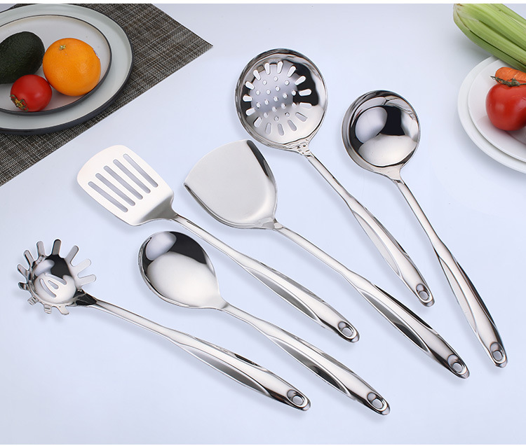 Stainless Steel Spatula Household Kitchenware Set Anti-Scald and High Temperature Resistant Hot Pot Soup Ladle Creative Kitchen Gadget Colander