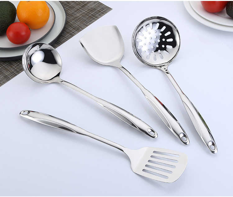 Stainless Steel Spatula Household Kitchenware Set Anti-Scald and High Temperature Resistant Hot Pot Soup Ladle Creative Kitchen Gadget Colander