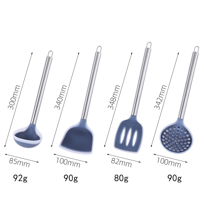 Spot Supply Stainless Steel Silicone Kitchenware Chinese Silicone Kitchenware Set Kitchen Cooking Spoon and Shovel Slotted Turner Soup Ladle