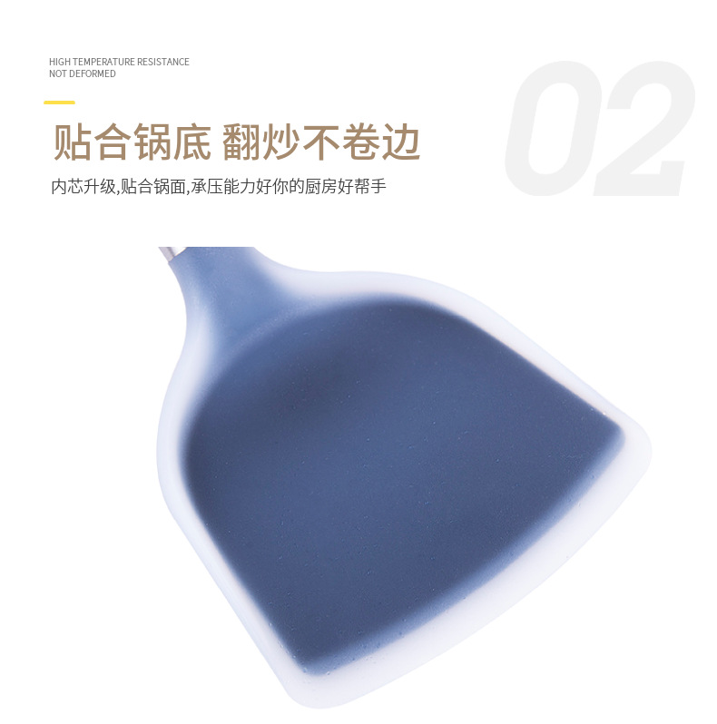 Spot Supply Stainless Steel Silicone Kitchenware Chinese Silicone Kitchenware Set Kitchen Cooking Spoon and Shovel Slotted Turner Soup Ladle