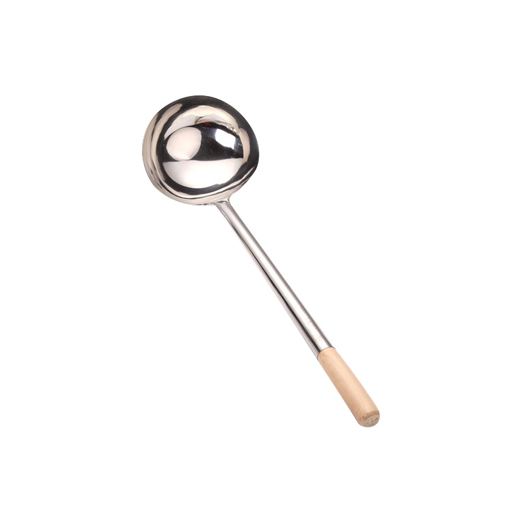 Household Stainless Steel Kitchenware Soup Ladle Soup Ladle Hotel Thickened Cooking Spoon and Shovel Chef Spatula Long Wooden Handle Spoon