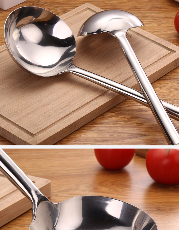 Household Stainless Steel Kitchenware Soup Ladle Soup Ladle Hotel Thickened Cooking Spoon and Shovel Chef Spatula Long Wooden Handle Spoon