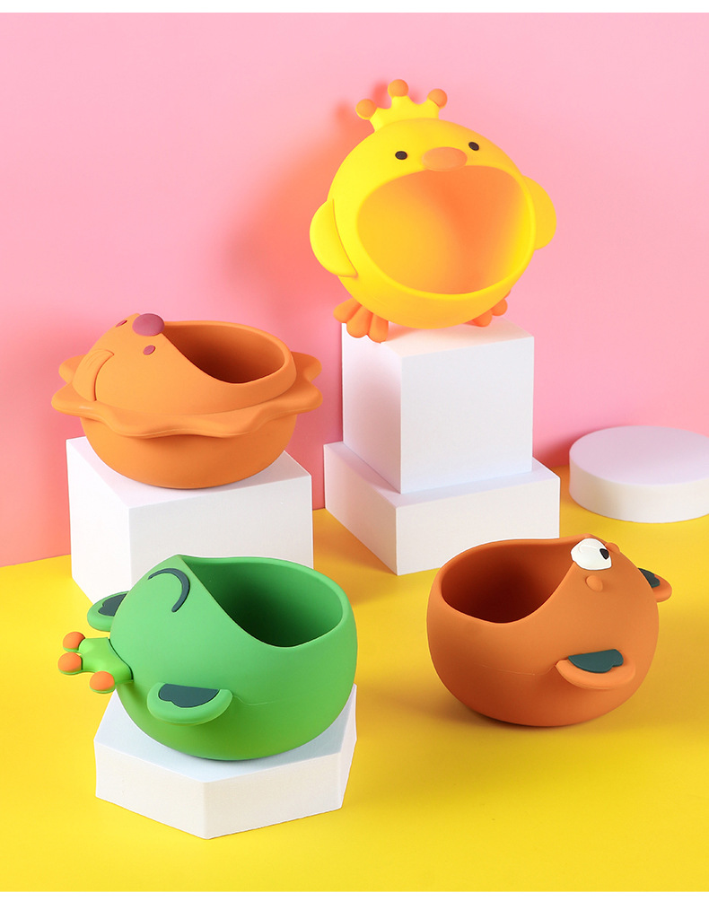Children's Silicone Bowl Set Cartoon Baby Rice Bowl Spork Chopsticks Complementary Food with Straw Training Tableware Wholesale Children's Silicone Bowl Set Cartoon Baby Rice Bowl Spork Chopsticks Complementary Food with Straw Training Tableware Wholesale