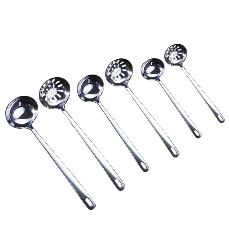 304 Stainless Steel Hot Pot Spoon Thickened Long Handle Soup Spoon and Strainer Hotel Restaurant Home Soup Ladle Perforated Ladle Cooking Spoon