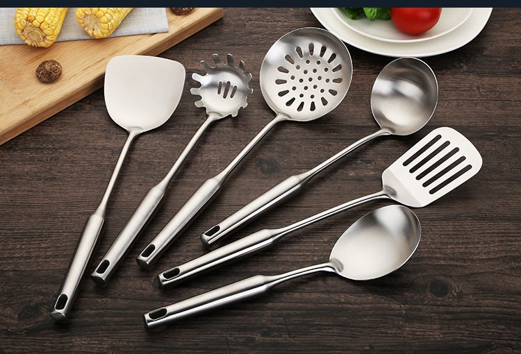 Thickened 304 Stainless Steel Spatula Colander Cooking Set Hot Pot Slotted Ladle Colander Soup Spoon and Spatula Spatula Household Kitchen 6-Piece Set