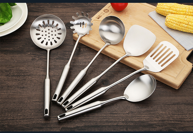Thickened 304 Stainless Steel Spatula Colander Cooking Set Hot Pot Slotted Ladle Colander Soup Spoon and Spatula Spatula Household Kitchen 6-Piece Set