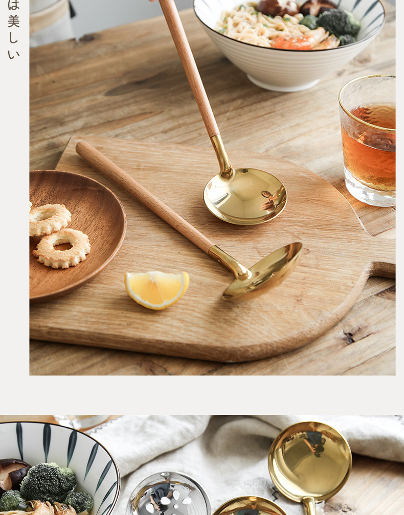 304 Stainless Steel Tableware Japanese Style Wooden Handle Soup Ladle Perforated Ladle Household Kitchen Gadget Hot Pot Drain Factory in Stock 304 Stainless Steel Tableware Japanese Style Wooden Handle Soup Ladle Perforated Ladle Household Kitchen Gadget Hot Pot Drain Factory in Stock