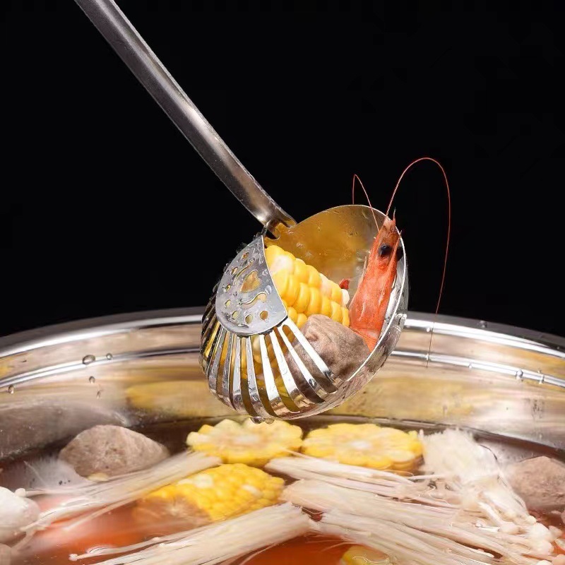 Stainless Steel Pots Soup Spoon Multi-Purpose Soup Spoon and Strainer One Spoon Cooking Soup Ladle Perforated Ladle Soup Residue Dual-Purpose Spoon Strainer Spoon