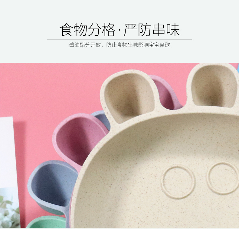 Children's Wheat Straw Grid Plate Bowl Fork Spoon and Chopsticks Four-Piece Cartoon Creative Page Gift Tableware Set