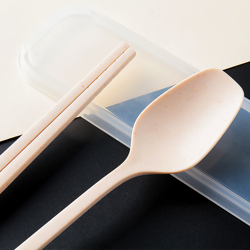 Wheat Straw Tableware Set Travel Portable Tableware Gift Box Student Chopsticks Fork and Spoon Three-Piece Suit Cross-Border