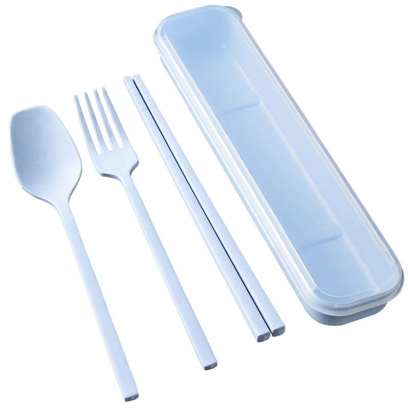 Wheat Straw Tableware Set Travel Portable Tableware Gift Box Student Chopsticks Fork and Spoon Three-Piece Suit Cross-Border