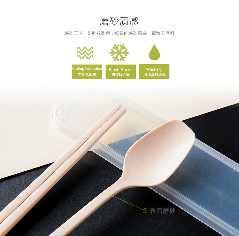 Wheat Straw Tableware Set Travel Portable Tableware Gift Box Student Chopsticks Fork and Spoon Three-Piece Suit Cross-Border