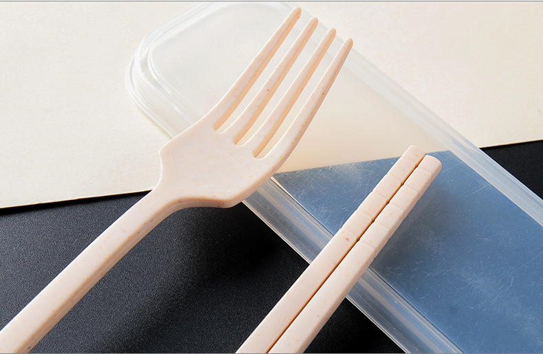 Wheat Straw Tableware Set Travel Portable Tableware Gift Box Student Chopsticks Fork and Spoon Three-Piece Suit Cross-Border
