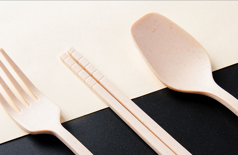 Wheat Straw Tableware Set Travel Portable Tableware Gift Box Student Chopsticks Fork and Spoon Three-Piece Suit Cross-Border