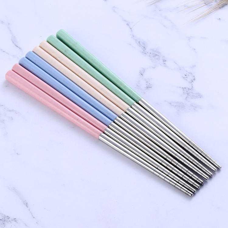 304 Stainless Steel Spoon Fork Chopsticks Wheat Straw Three-Piece Tableware Student Travel Portable Tableware Set
