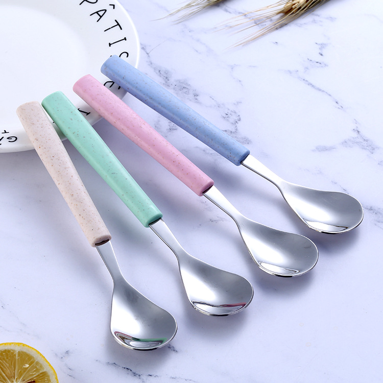 304 Stainless Steel Spoon Fork Chopsticks Wheat Straw Three-Piece Tableware Student Travel Portable Tableware Set