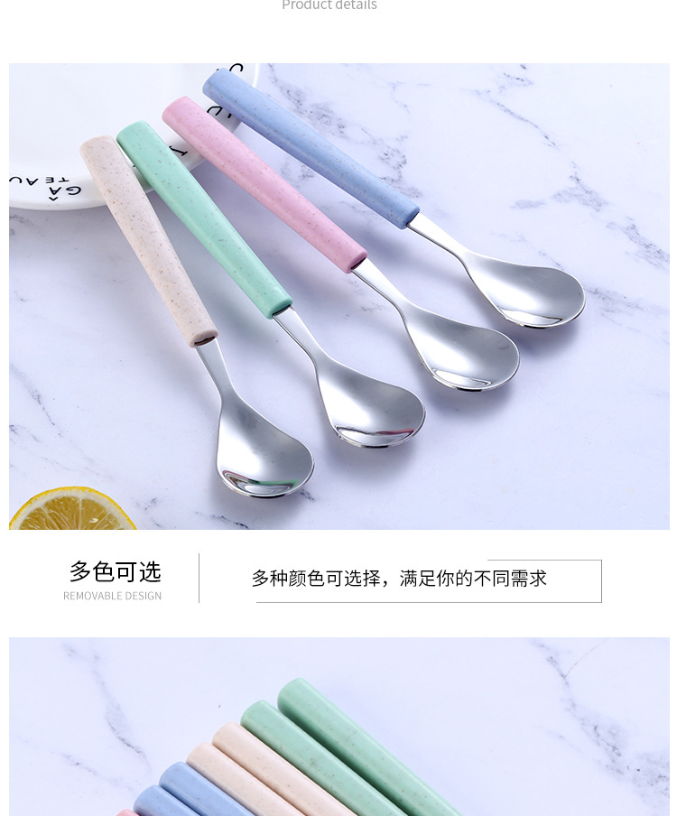 304 Stainless Steel Spoon Fork Chopsticks Wheat Straw Three-Piece Tableware Student Travel Portable Tableware Set