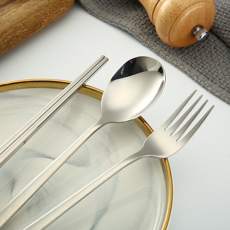 304 Stainless Steel Korean Spoon Fork Chopsticks Portable Gift Tableware Three-Piece Suit