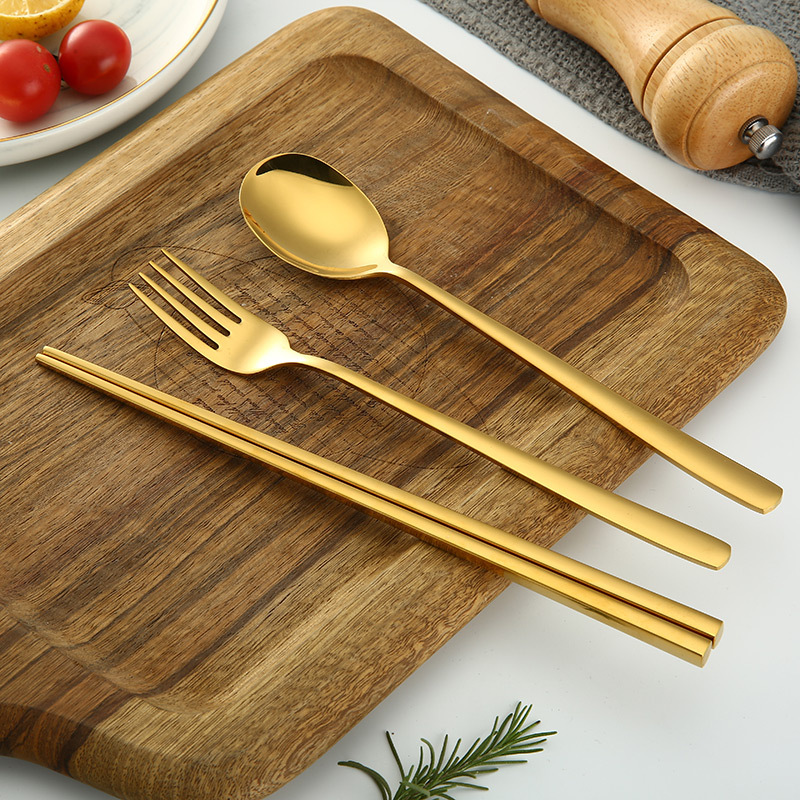 304 Stainless Steel Korean Spoon Fork Chopsticks Portable Gift Tableware Three-Piece Suit