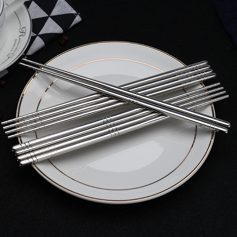 304 Stainless Steel Chopsticks Square Chopsticks Chinese Style Silver Chopsticks Household Hotel Restaurant Tableware Set